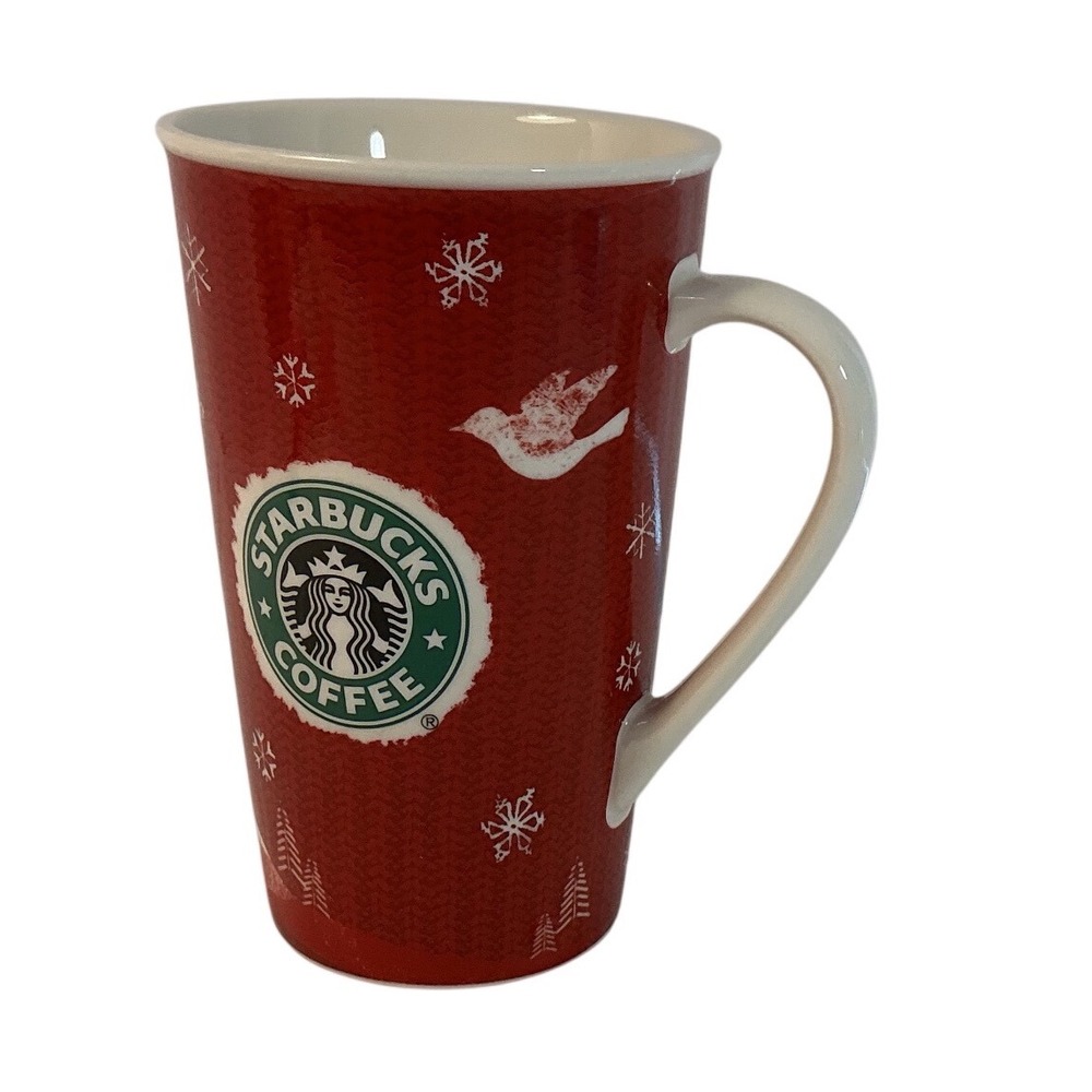 Starbucks 2008 Holiday Red Reindeer Snowflake Ceramic Coffee Mug 16oz Latte Cup‎